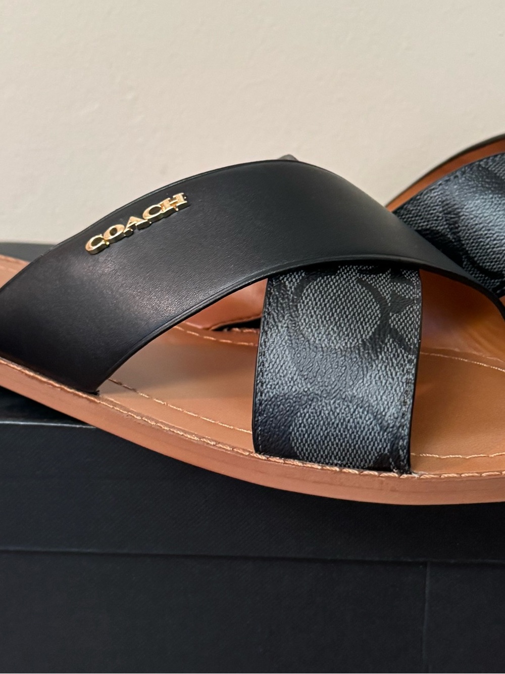 NIB Coach Hilda Cross-Band Slide Sandals in Black, Size 9 - Picture 3 of 7